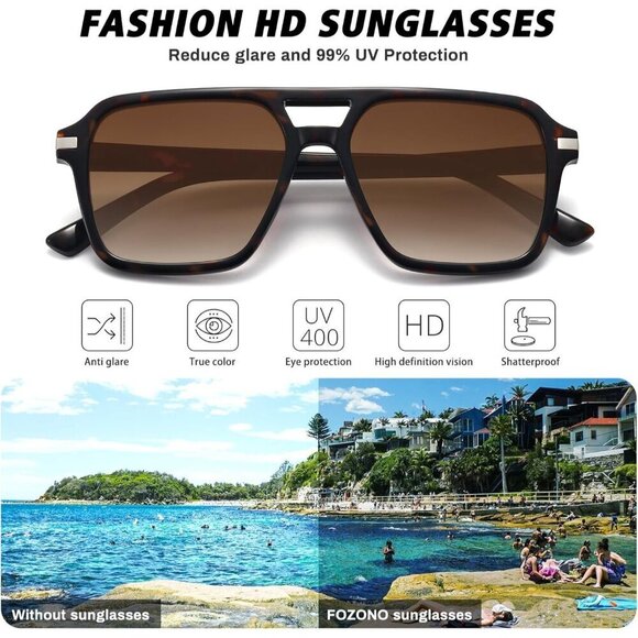 ?Women Brown Retro Trendy Classic Square Vintage Shade Double Bridge Sunglasses main image 5